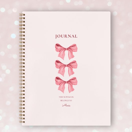 Chic Roze Vrouwelijke Rode Bogen Coquette Naam Notitieboek