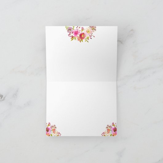 Chic Roze Waterverf Bloemen dank u opmerking Bedankkaart (Binnen)