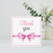 Chic Roze Waterverf Bow Sweet 16 Verjaardag Bedankkaart (Staand voorkant)