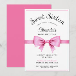 Chic Roze Waterverf Bow Sweet 16 Verjaardag Kaart