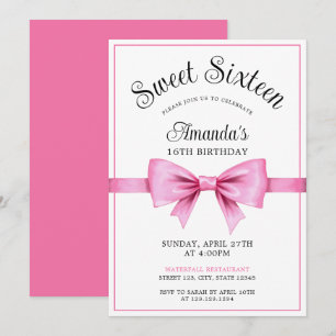 Chic Roze Waterverf Bow Sweet 16 Verjaardag Kaart