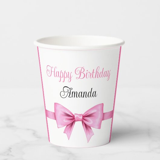 Chic Roze Waterverf Bow Sweet 16 Verjaardag Papieren Bekers (Voorkant)