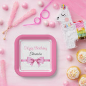 Chic Roze Waterverf Bow Sweet 16 Verjaardag Papieren Bordje (Feest)