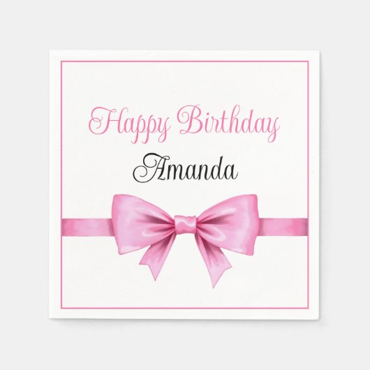 Chic Roze Waterverf Bow Sweet 16 Verjaardag Servet (Voorkant)