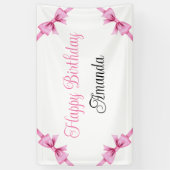 Chic Roze Waterverf Bow Sweet 16 Verjaardag Spandoek (Verticaal)