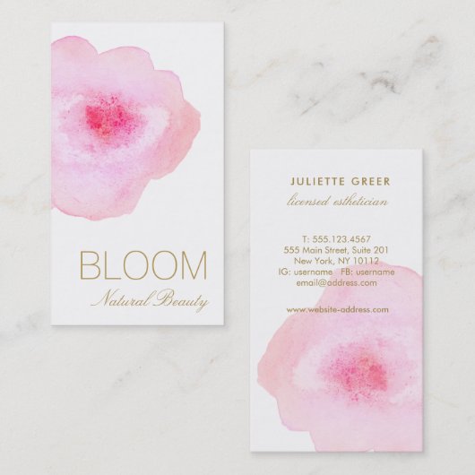 Chic roze Waterverf Floral gekleurde ventilator Visitekaartje (Voorkant / Achterkant)