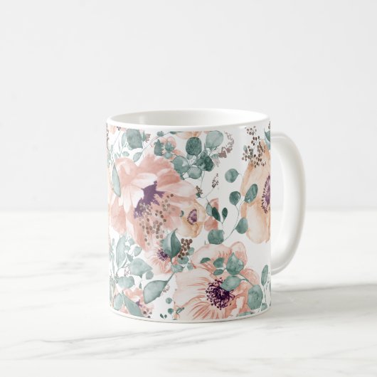 Chic roze Waterverf Flowers Koffiemok (Voorkant rechts)