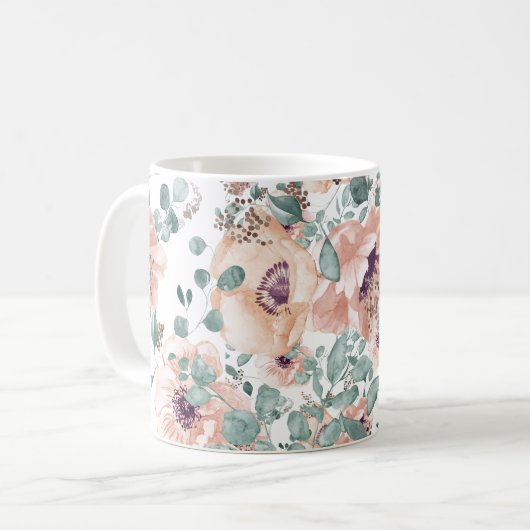 Chic roze Waterverf Flowers Koffiemok (Voorkant links)