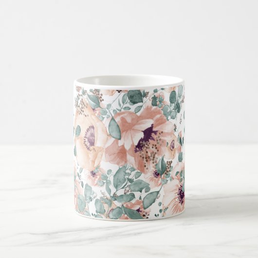 Chic roze Waterverf Flowers Koffiemok (Center)