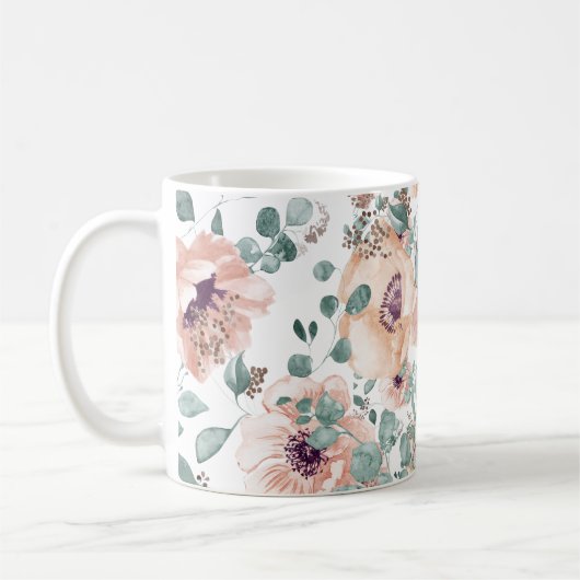 Chic roze Waterverf Flowers Koffiemok (Links)