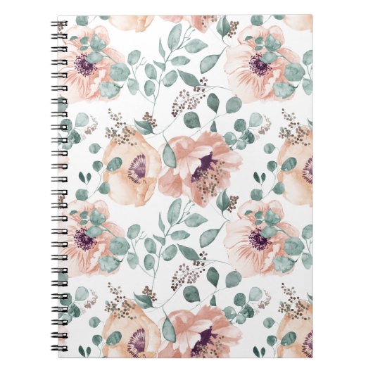 Chic roze Waterverf Flowers Notitieboek (Voorkant)