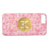 Chic Roze Waterverf Goud Confetti Monogram Case-Mate iPhone Case (Achterkant (Horizontaal))