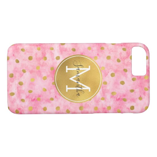 Chic Roze Waterverf Goud Confetti Monogram Case-Mate iPhone Case (Achterkant (Horizontaal))