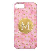Chic Roze Waterverf Goud Confetti Monogram Case-Mate iPhone Case (Achterkant)