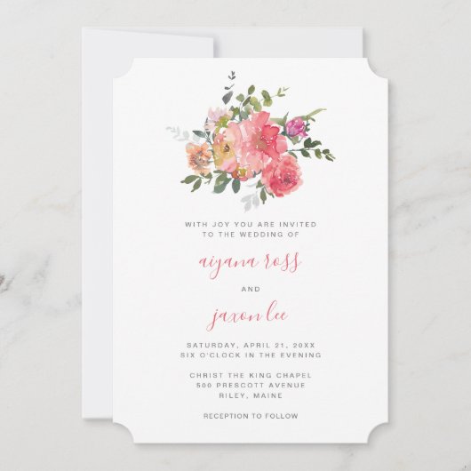 Chic Roze Waterverf Peony Bouquet bruiloft Kaart (Voorkant)