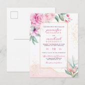 Chic Roze Waterverf Roos Buds Classic Wedding Uitnodiging Briefkaart (Voorkant / Achterkant)