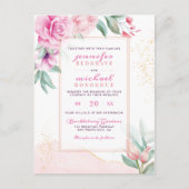 Chic Roze Waterverf Roos Buds Classic Wedding Uitnodiging Briefkaart (Voorkant)