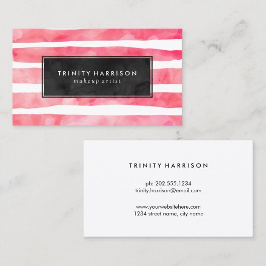 Chic roze Waterverf Stripes | Chalkboard Visitekaartje (Voorkant / Achterkant)