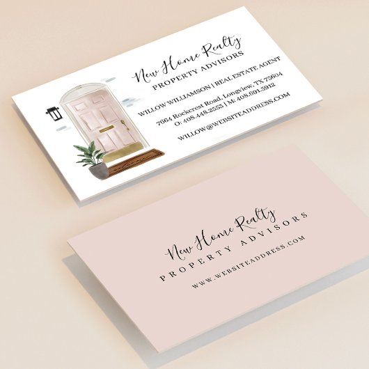 Chic roze Waterverf Voorste deur Visitekaartje