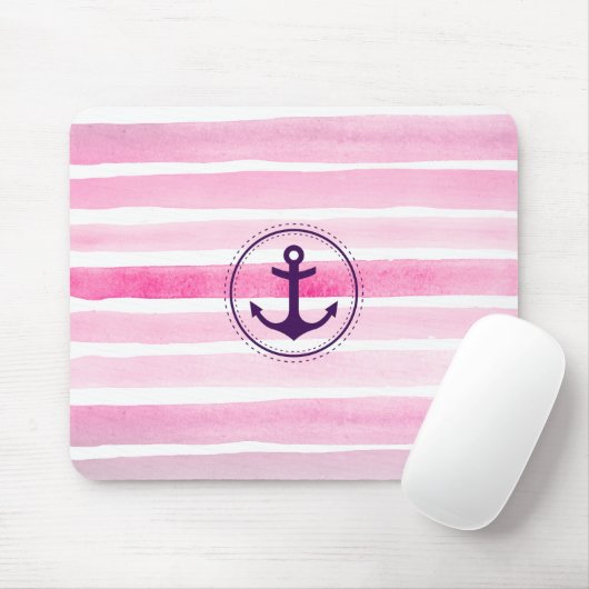 Chic roze Waterverven Stripes Muismat (Met muis)