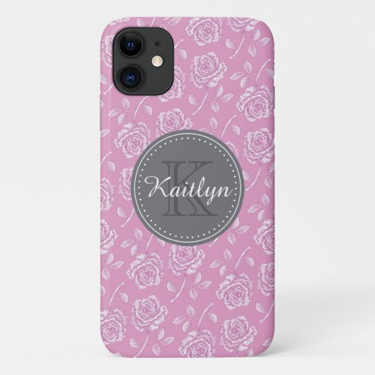 Chic roze White roze patroon Case-Mate iPhone Case (Achterkant)