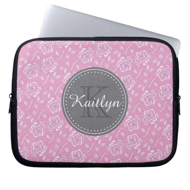 Chic roze White roze patroon Laptop Sleeve (Voorkant)
