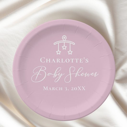 Chic Roze Wit Baby shower Minimalist Papieren Bordje