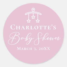 Chic Roze Wit Baby shower Minimalist Ronde Sticker