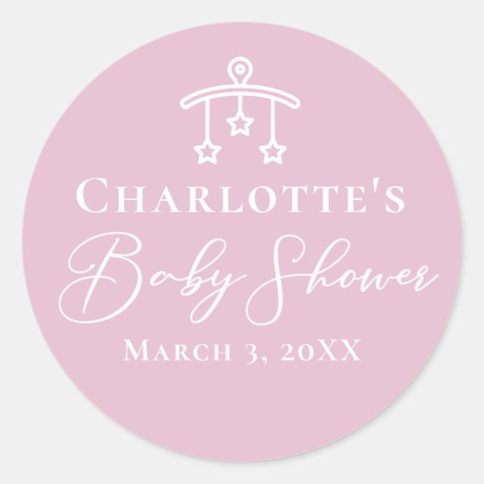 Chic Roze Wit Baby shower Minimalist Ronde Sticker (Voorkant)
