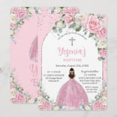 Chic Roze Witte Bloemen Zilveren Boog Doop Kaart (Voorkant / Achterkant)