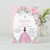 Chic Roze Witte Bloemen Zilveren Boog Doop Kaart (Staand voorkant)