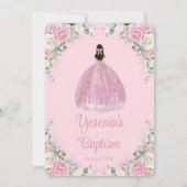 Chic Roze Witte Bloemen Zilveren Boog Doop Kaart (Achterkant)