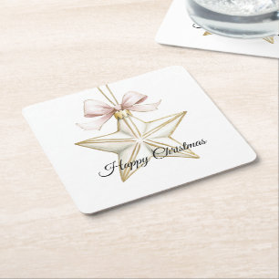 Chic Roze Witte Boog Ster Kerstmis Kartonnen Onderzetters