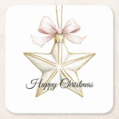 Chic Roze Witte Boog Ster Kerstmis Kartonnen Onderzetters (Voorkant)