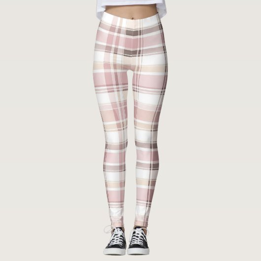 Chic Roze Witte Crème Plakken Strepen Leggings (Voorkant)