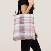 Chic Roze Witte Crème Plakken Strepen Tote Bag (Dichtbij)