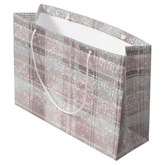 Chic Roze Witte Geplakte Strepen Kerst Sparkle Groot Cadeauzakje (Achterkant Gekanteld)