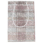 Chic Roze Witte Geplakte Strepen Kerst Sparkle Medium Cadeauzakje (Voorkant)