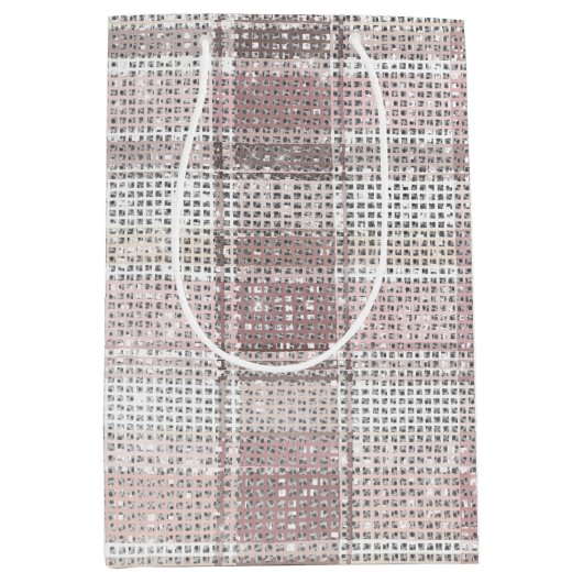 Chic Roze Witte Geplakte Strepen Kerst Sparkle Medium Cadeauzakje (Voorkant)