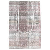 Chic Roze Witte Geplakte Strepen Kerst Sparkle Medium Cadeauzakje (Achterkant)