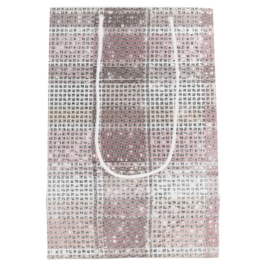 Chic Roze Witte Geplakte Strepen Kerst Sparkle Medium Cadeauzakje (Achterkant)