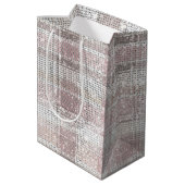 Chic Roze Witte Geplakte Strepen Kerst Sparkle Medium Cadeauzakje (Achterkant Gekanteld)