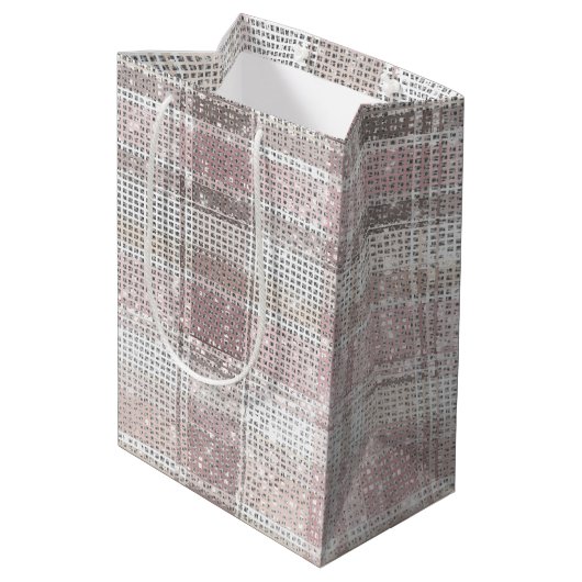 Chic Roze Witte Geplakte Strepen Kerst Sparkle Medium Cadeauzakje (Achterkant Gekanteld)