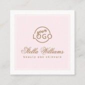 Chic roze witte logo minimalist vierkante visitekaartje (Voorkant)