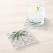 Chic Roze Witte Pleinen Gouden Palm Tree Glazen Onderzetter (Schuin)