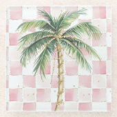 Chic Roze Witte Pleinen Gouden Palm Tree Glazen Onderzetter (Voorkant)