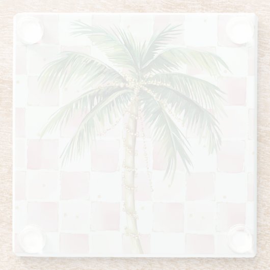 Chic Roze Witte Pleinen Gouden Palm Tree Glazen Onderzetter (Achterkant)