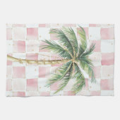 Chic Roze Witte Pleinen Gouden Palm Tree Theedoek (Horizontaal)