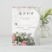 chic roze witte roos bloem RSVP Kaart (Staand voorkant)