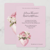 Chic Roze Witte Roos Bloemen Hart Huwelijk Kaart (Voorkant / Achterkant)